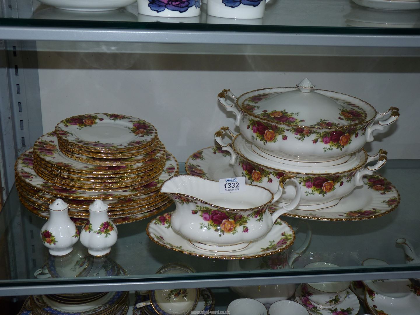 A Royal Albert 'Old Country Roses' dinner service including meat plates, gravy boat,