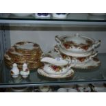 A Royal Albert 'Old Country Roses' dinner service including meat plates, gravy boat,