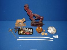 A small quantity of miscellanea including treen novelty man and his dog, St.