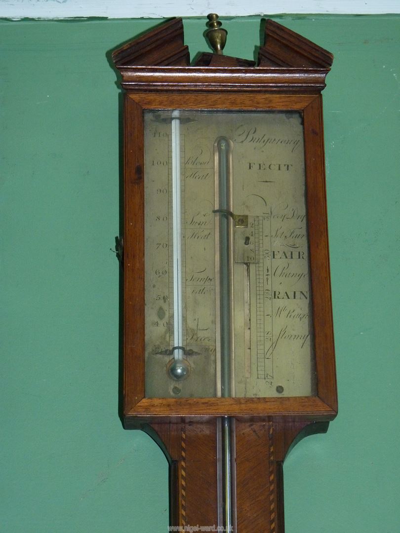 A mixed woods Mercury stick Barometer with light and dark-wood rope-style strung decoration and - Image 2 of 5