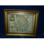 A framed Print of Saxton Map of Monmouthshire, 19" x 13".