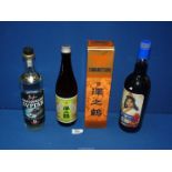 Three bottles of alcohol, 'Sawanotsurin' sake (boxed), 'Dulce, Espadafor,