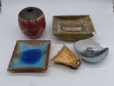 A quantity of Studio Pottery dishes, vase, etc., one marked 'XX', another marked 'AA'.