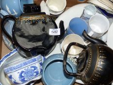 A quantity of china including commemorative mugs, two white doves, tea cups etc, some a/f.