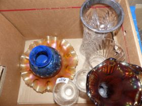 A quantity of glass including Dartington vase, cut glass vases, carnival glass, etc.