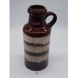 A West German Scheurich pottery vase in brown with white bands, 14'' tall.