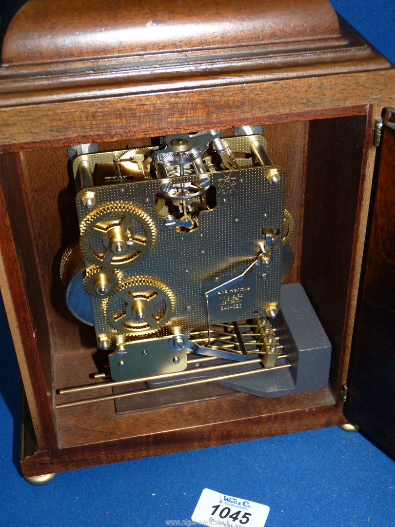 A Comitti of London Mahogany style bracket Clock with silvered chapter ring, Roman numerals, - Image 3 of 3