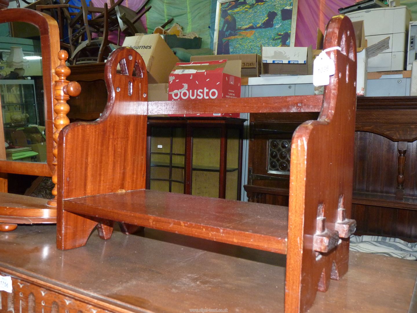 A Mahogany 19th century Gothic, Arts & Crafts large book trough with pierced ends, - Image 2 of 2