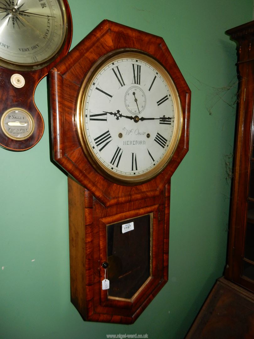 A Rosewood/Walnut finished Wm Oswin of Hereford octagonal surround eight-day Wall Clock having a - Image 4 of 5