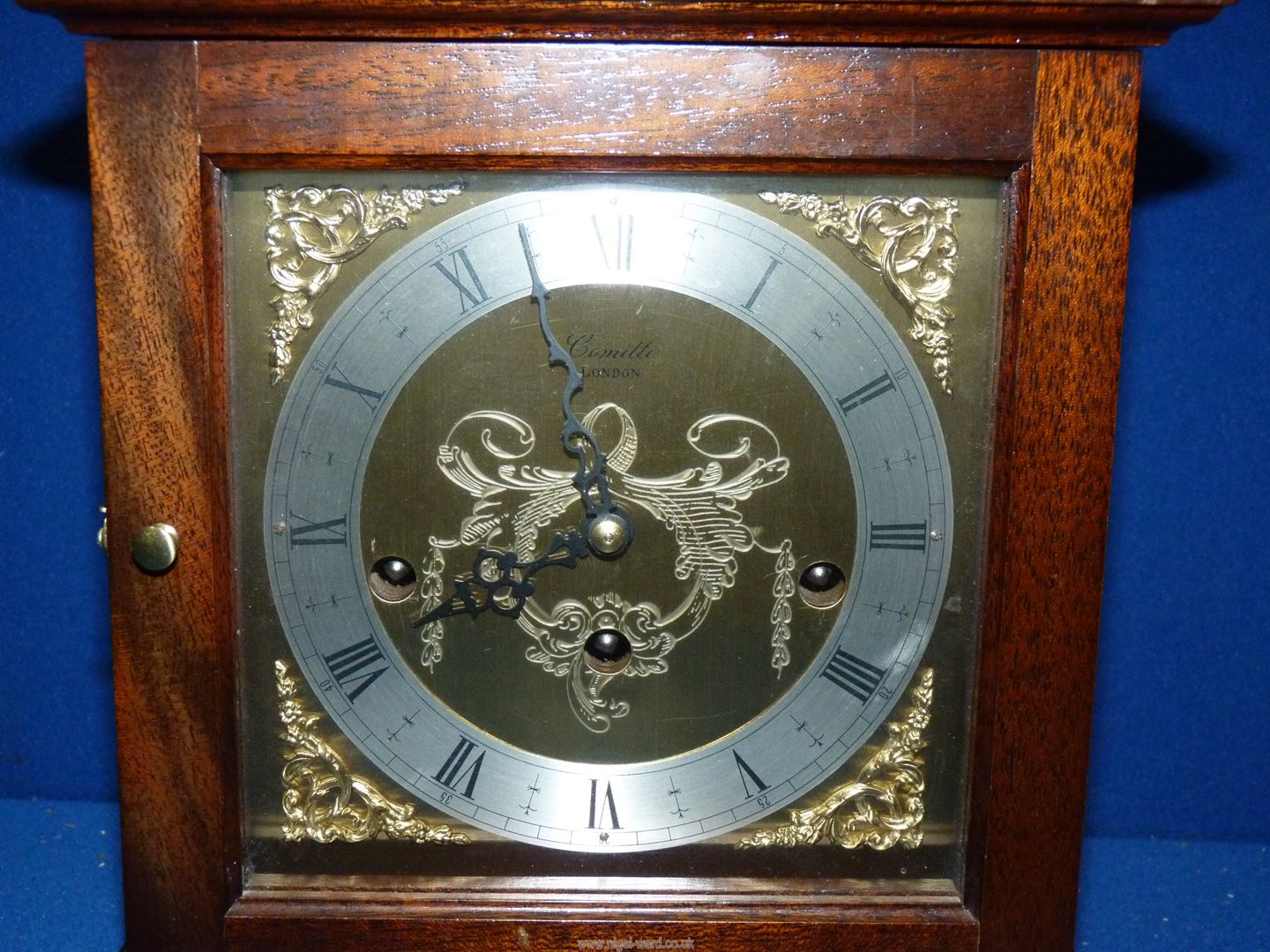 A Comitti of London Mahogany style bracket Clock with silvered chapter ring, Roman numerals, - Image 2 of 3