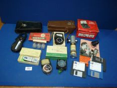 A box of Photographic and other accessories including a boxed Weston Master Cine Exposure Meter in