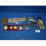A small quantity of miscellanea including a silver anointing spoon, penknives, boxed Parker pen,