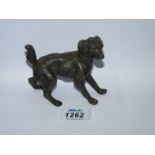 An unusual cast metal pepper pot in the form of a dog, 3 1/4" high x 5" long.