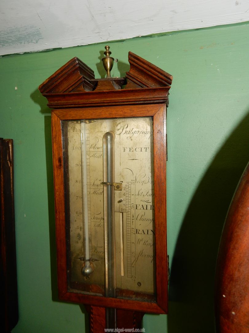 A mixed woods Mercury stick Barometer with light and dark-wood rope-style strung decoration and - Image 4 of 5