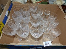 A quantity of wine, sherry and whisky glasses.