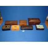 A quantity of boxes including tea caddy, tea caddy on brass feet,