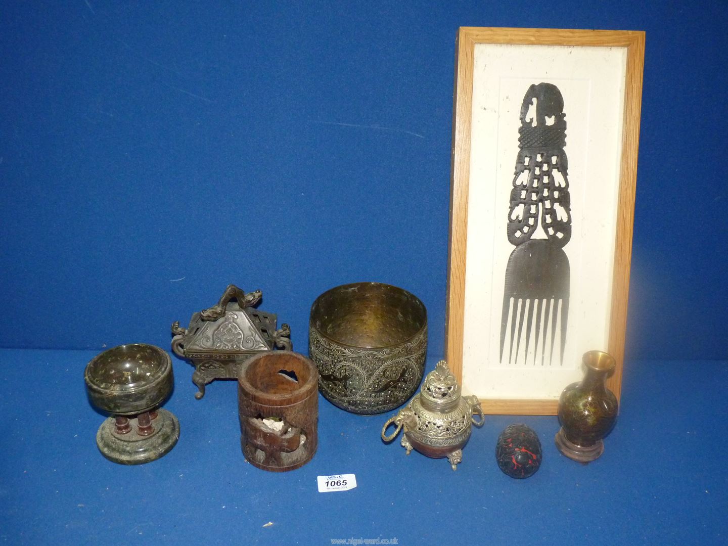 A small quantity of miscellanea including Cloisonne vase, white metal and copper incense burner,