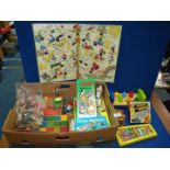 A quantity of vintage games including Noddy's Ring Game, Tiddly Winks, Dominoes,