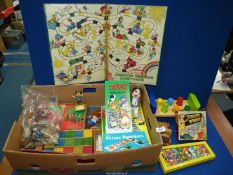A quantity of vintage games including Noddy's Ring Game, Tiddly Winks, Dominoes,