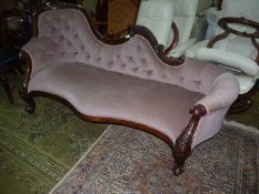 A dark Mahogany show framed double ended Chaise/Day Bed standing on elegant scroll front legs and