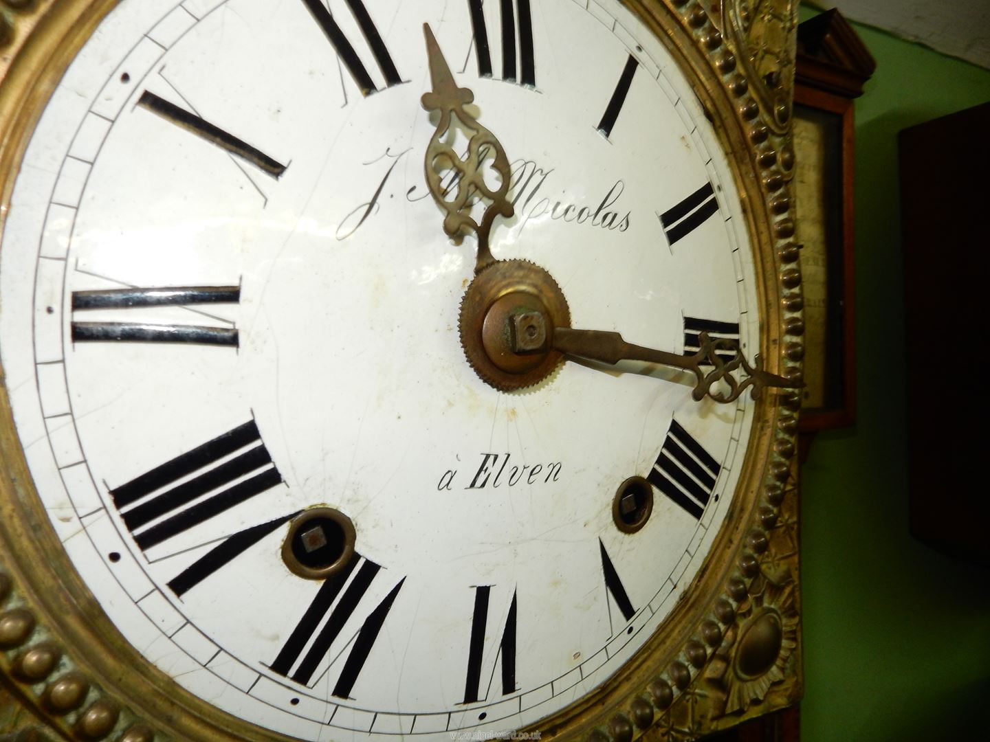 An unusual two train upright driven movement Wall CLock having a domed 8 1/4'' diameter white - Image 8 of 11