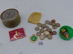 An old Midland Bank money box and a quantity of pre decimal and decimal coins.