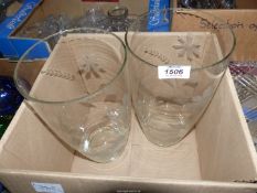 A pair of glass vases with daisy and wheat design, with rippled rims, 11'' tall.