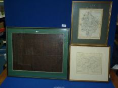 Three framed maps of Oxfordshire, Warwickshire and 'places of meeting of The Heythrop Hunt',