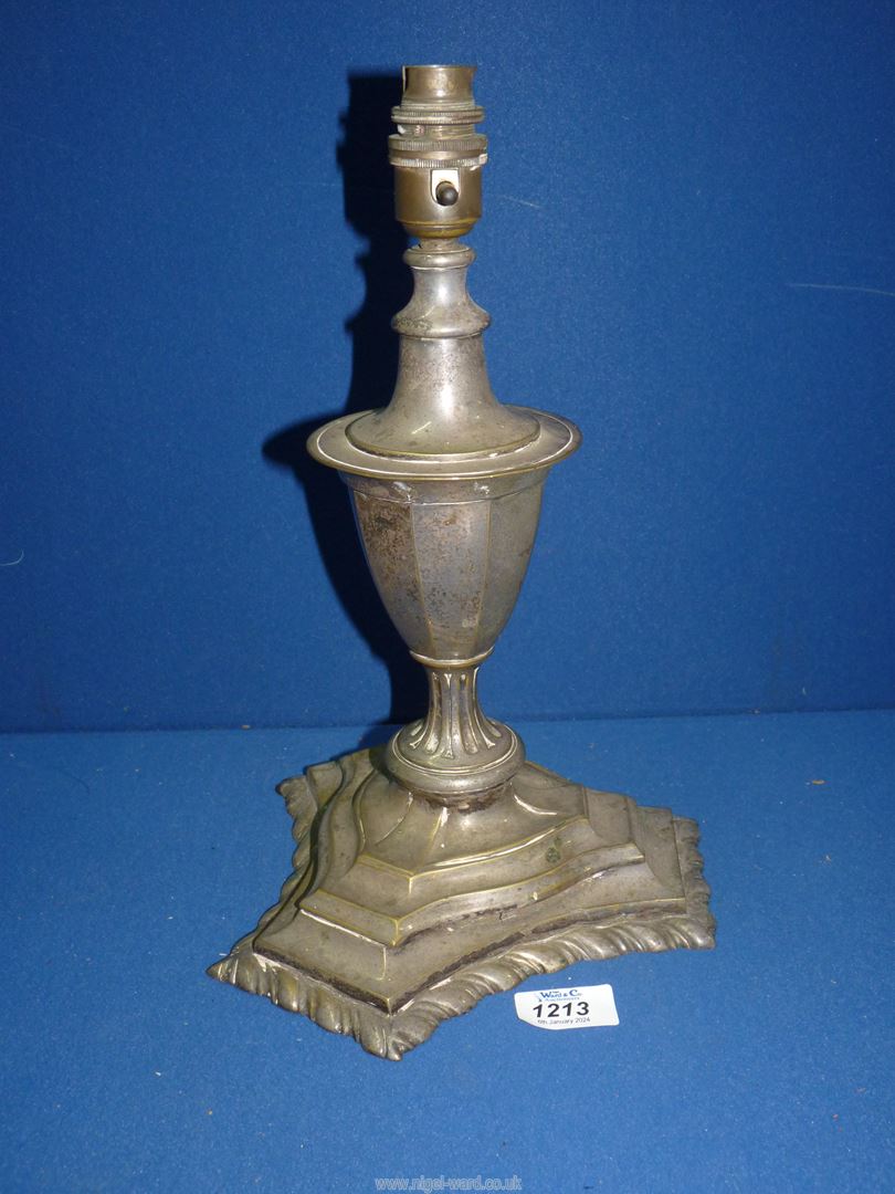 A silver plated Lamp base, 13 1/2'' tall.