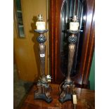 A pair of table Lamp bases with reeded columns and pineapple style detail with a triple effect base