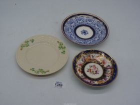 A 19th century Belleek Shamrock side plate having black stamp, Royal Worcester Lilly saucer/dish,
