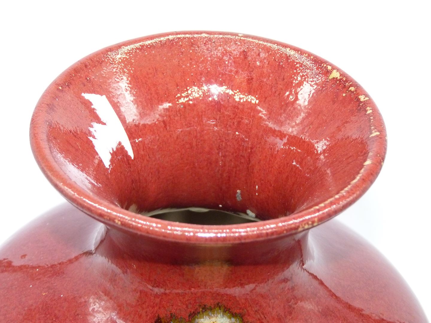 A contemporary red glazed vase with green streaks, 16'' tall. - Image 7 of 8