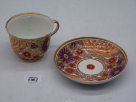 A circa 1800 large Chamberlain Worcester fine porcelain cup and saucer painted with all over