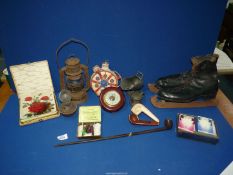 A quantity of miscellanea including a pair of skates by Mitchell & Co.