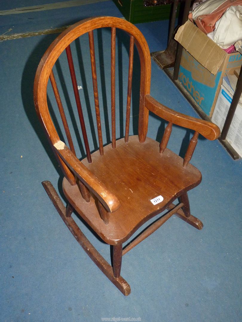 A child's Rocking Chair, 28'' high, seat height 11 1/2'', (some damage to arm joint). - Image 2 of 3