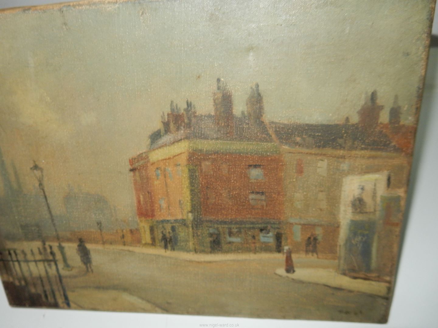 An unframed Oil on canvas of city scene with industrial buildings in the background, - Image 4 of 5