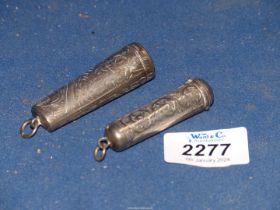 Two Silver cheroot holder Cases with hinged lids, Chester and Birmingham, 27.9g.