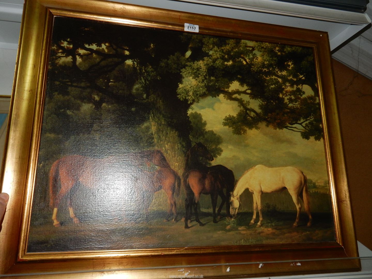 A gilt framed over-varnished print of Mares and Foals, 33 1/2'' x 26 3/4''. - Image 2 of 5