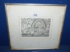 A framed Lithograph of The West Door of Broughton Church (Limited Edition no.