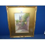 A gilt framed and mounted watercolour 'Nell Gwyn Street, Hereford' by W.