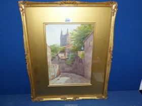 A gilt framed and mounted watercolour 'Nell Gwyn Street, Hereford' by W.