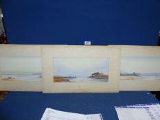 Three mounted but unframed Watercolours depicting seascapes, signed F. Hayden.