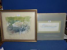 A framed (a/f) and mounted Watercolour of a continental coastal scene,