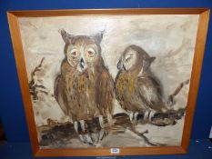 A wooden framed Oil on canvas of a pair of Owls, signed lower left 'Parker', 26'' x 23''.