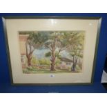 A Josef Osser signed Watercolour, view of gardens.