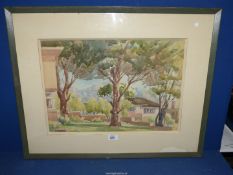 A Josef Osser signed Watercolour, view of gardens.