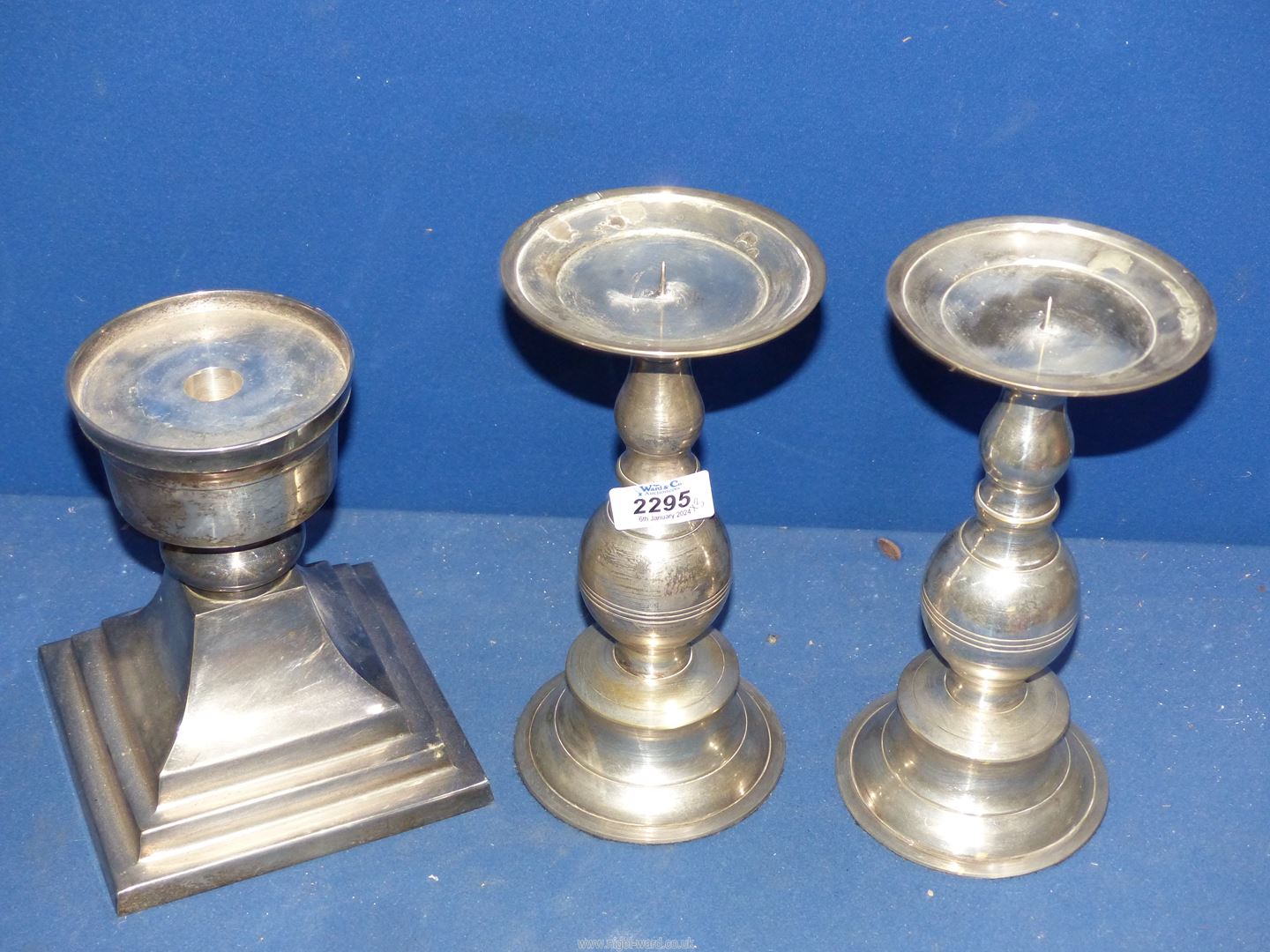 A large pair of plated pricket stands and a large plated stand. - Image 2 of 2