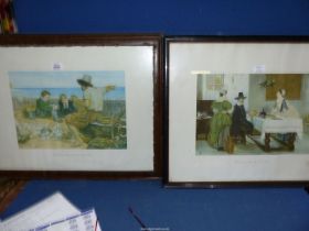 Two framed prints, one titled 'The Boyhood of Raleigh' after Sir J.E.