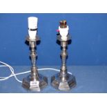 A pair of Silver Candlesticks converted to electric table lamp bases, Sheffield 1922,