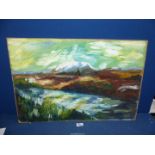 A Susan Allen Oil painting, The Heklon Volcano, Iceland 1969.